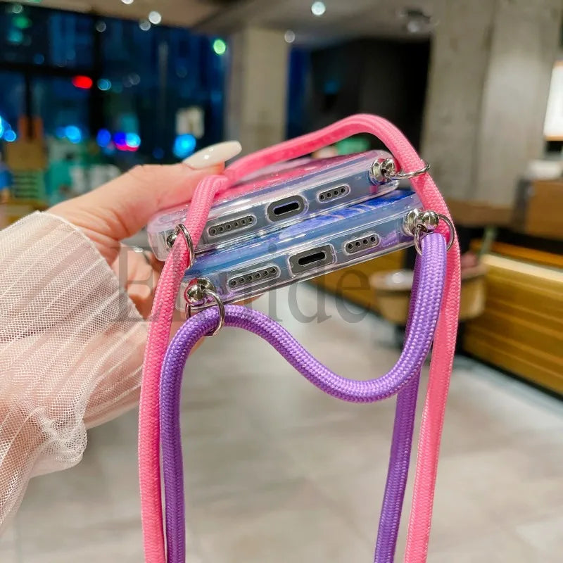 Quicksand Strap Case For Samsung Galaxy S26 Ultra S24 S23 S25 Plus S21 S22 S20 FE Liquid Glitter Flower Crossbody Lanyard Cover