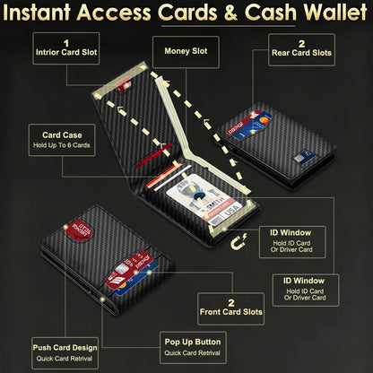 RFID Carbon Fiber Credit Card Holder Men's Wallet Minimalist Pop Up Metal Case Bifold Smart Wallets Business Cardholder for Men