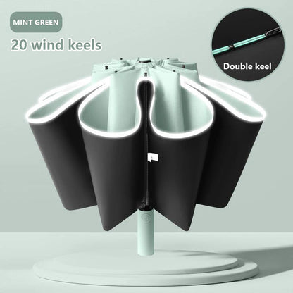 Fully Automatic Umbrella Reverse Folding Umbrella with Windproof Reflective Stripe UV Umbrellas For Men Women Sunshade new
