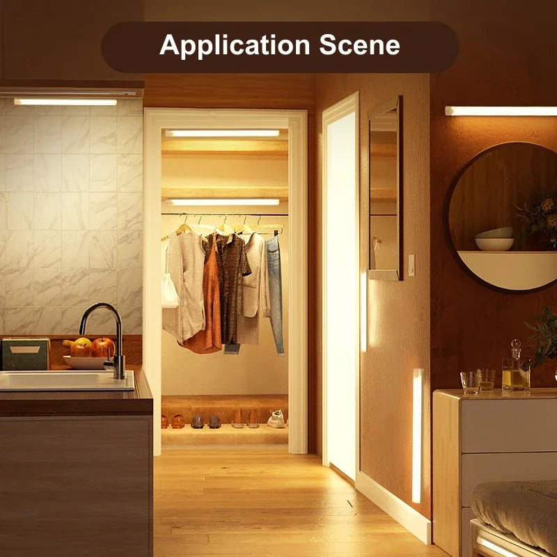 USB Rechargeable Motion Sensor LED Cabinet Light for Kitchen Bedroom Wardrobe Induction Wireless Night Lamp for Corridor Stairs