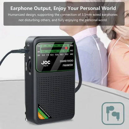 Battery Operated Radio FM AM SW Radio Built-in Speaker Pointer Pocket Radio Type-C Rechargeable with HD Display Screen for Elder - Urbizia