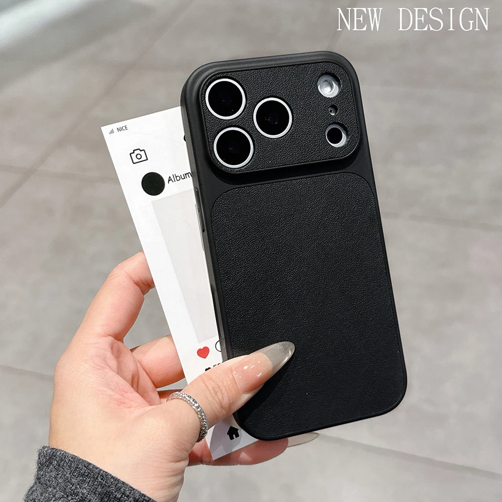 Luxury Matte Leather Texture Phone Case For iPhone 17 16 15 14 13 Pro Max 16 Plus 17Pro Air Camera Protection Shockproof Cover