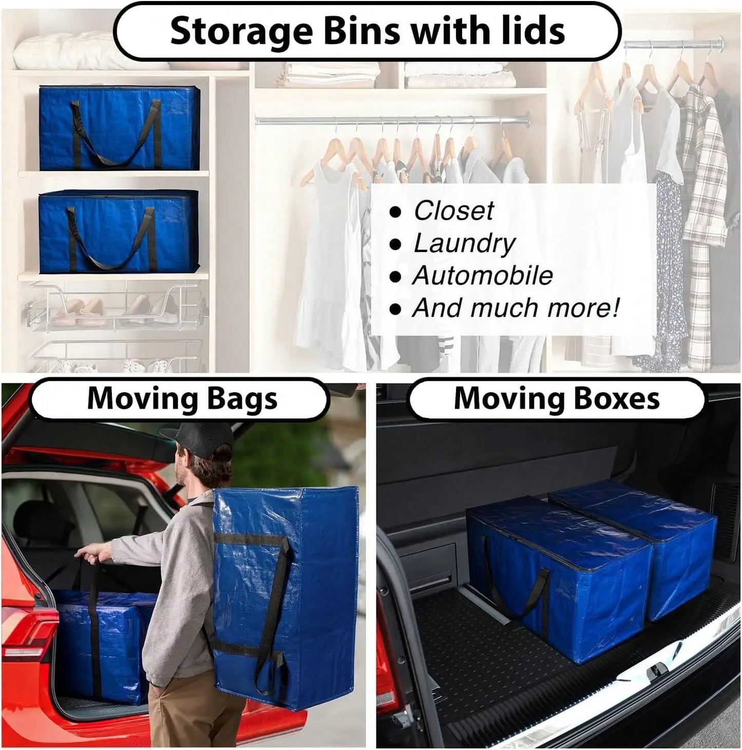 Heavy Duty Moving Bags Or Storage Bag – Large Moving Boxes With Backpack Straps, Zippers & Handles – Perfect For Moving, College Dorm, Traveling, Camping, Christmas Decorations, 6 Pack.