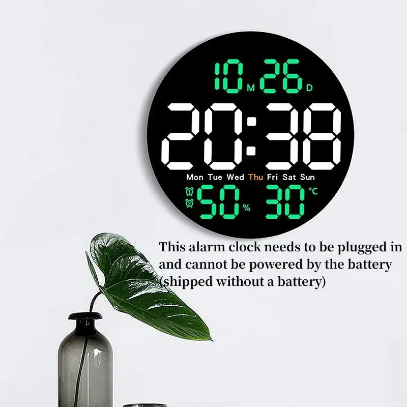 10 Inch Remote Control Digital Wall Clock Temperature Humidity Date Week Timing Countdown 2 Alarm Auto Dimmer LED Alarm Clock - Urbizia
