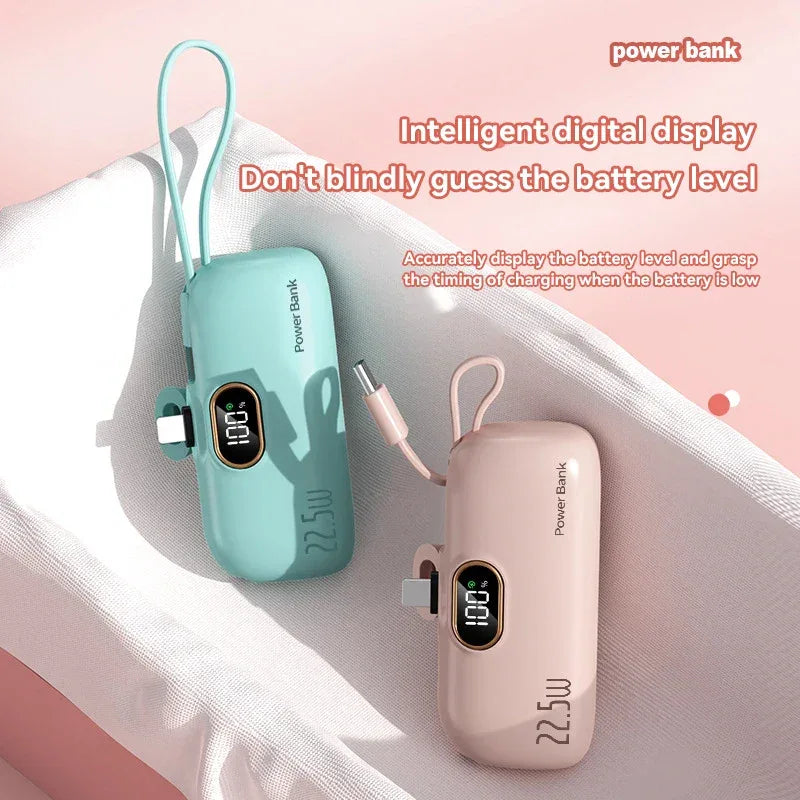 50000mAh Mini Capsule Power Bank 22.5W High Capacity Super Fast Charging External Battery for iPhone Huawei Samsung