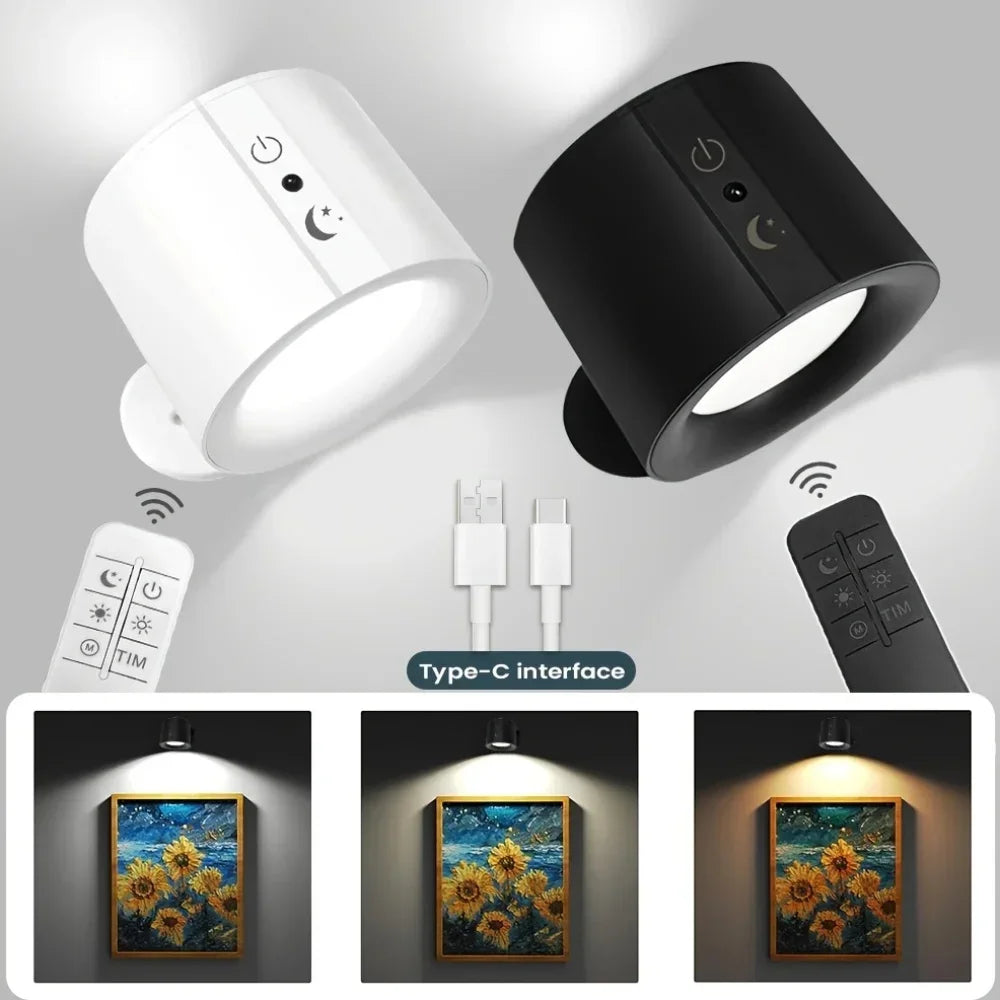LED Wall Sconces Light Touch Control Double Head Wall Lamp 360 Rotatable 3Colors Wall Lights Wireless Night Lights For Bedroom