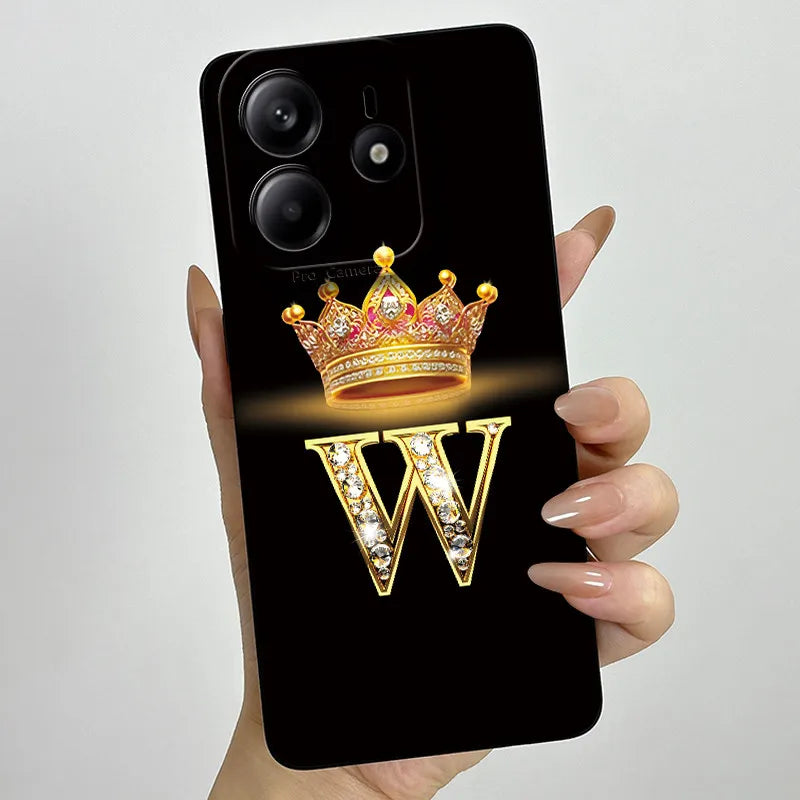Case For Xiaomi Redmi Note 14 5G Phone Cover Note14 Global Funda Luxury Crown Letters Soft Silicone Back Cover For Redmi Note 14