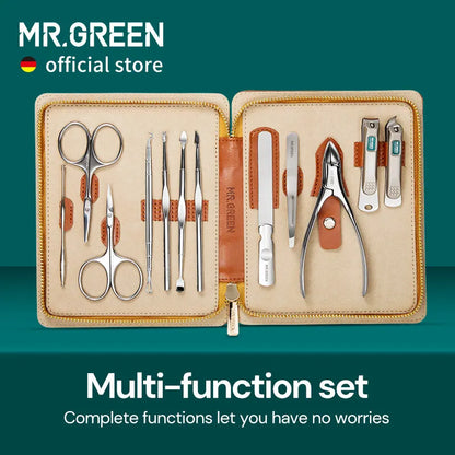 MR.GREEN Manicure Set 12 In 1 Full Function Kit Professional Stainless Steel Pedicure Sets With Leather Portable Case Idea Gift