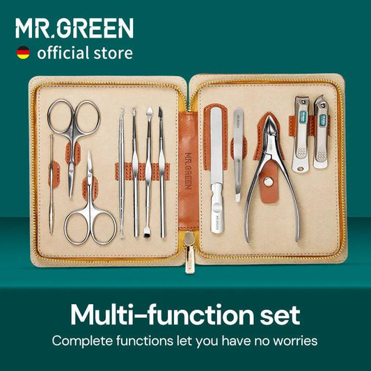 MR.GREEN Manicure Set 12 In 1 Full Function Kit Professional Stainless Steel Pedicure Sets With Leather Portable Case Idea Gift