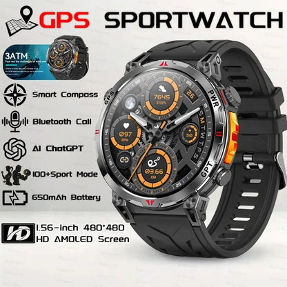 Military Grade Smart Watch Men GPS Compass Altimeter Clock 1.56" AMOLED 5ATM Waterproof Sport Fitness Tracker BT Call Smartwatch - Urbizia
