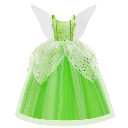 Girls Flower Fairy Dress – Kids Princess Costume with Wings, Halloween & Party Tinkerbell Dress