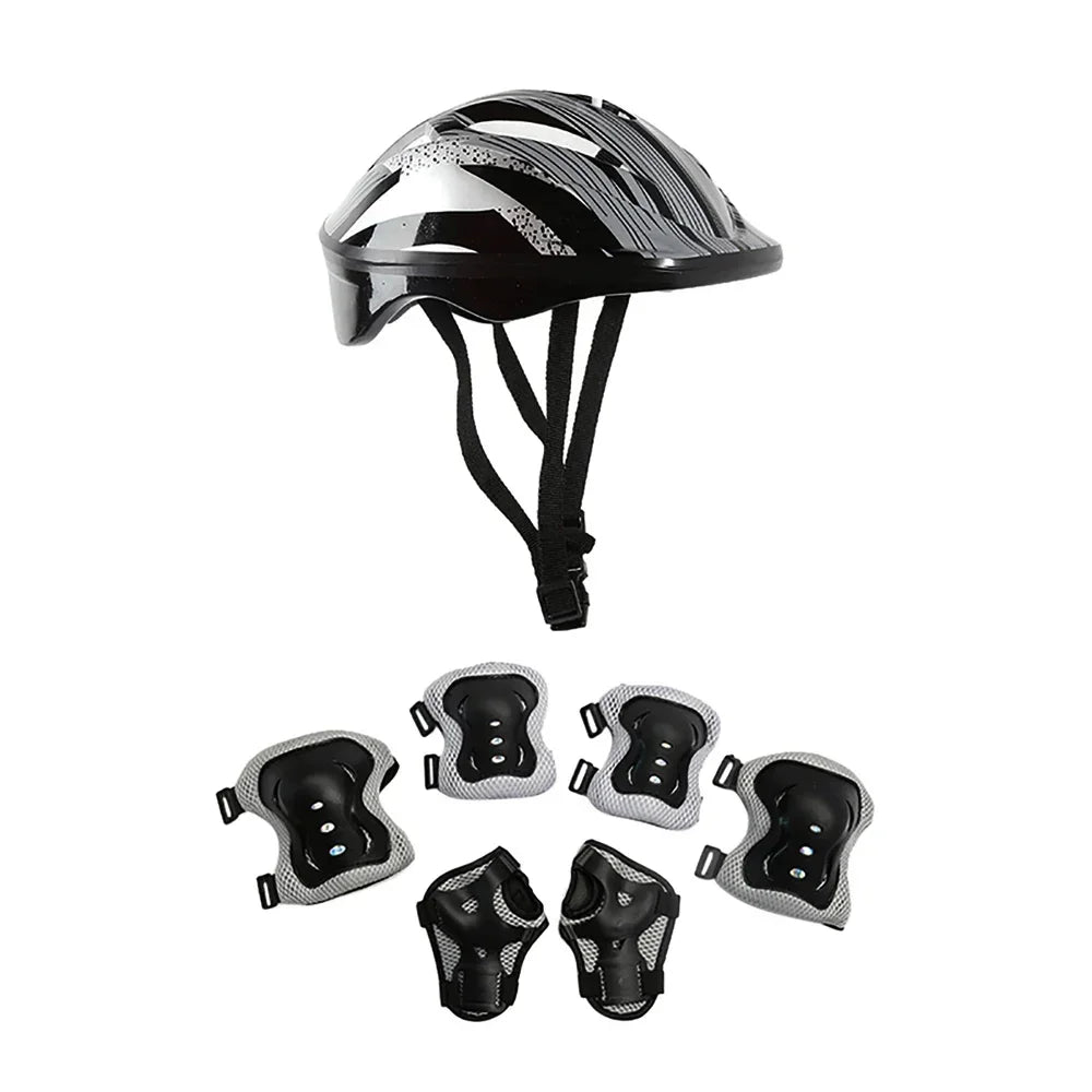 7Pcs/Set Kids Protective Gear Set Boys Girls Adjustable Size Helmet with Knee Pads Elbow Pads Wrist Guards for Cycling Scooter