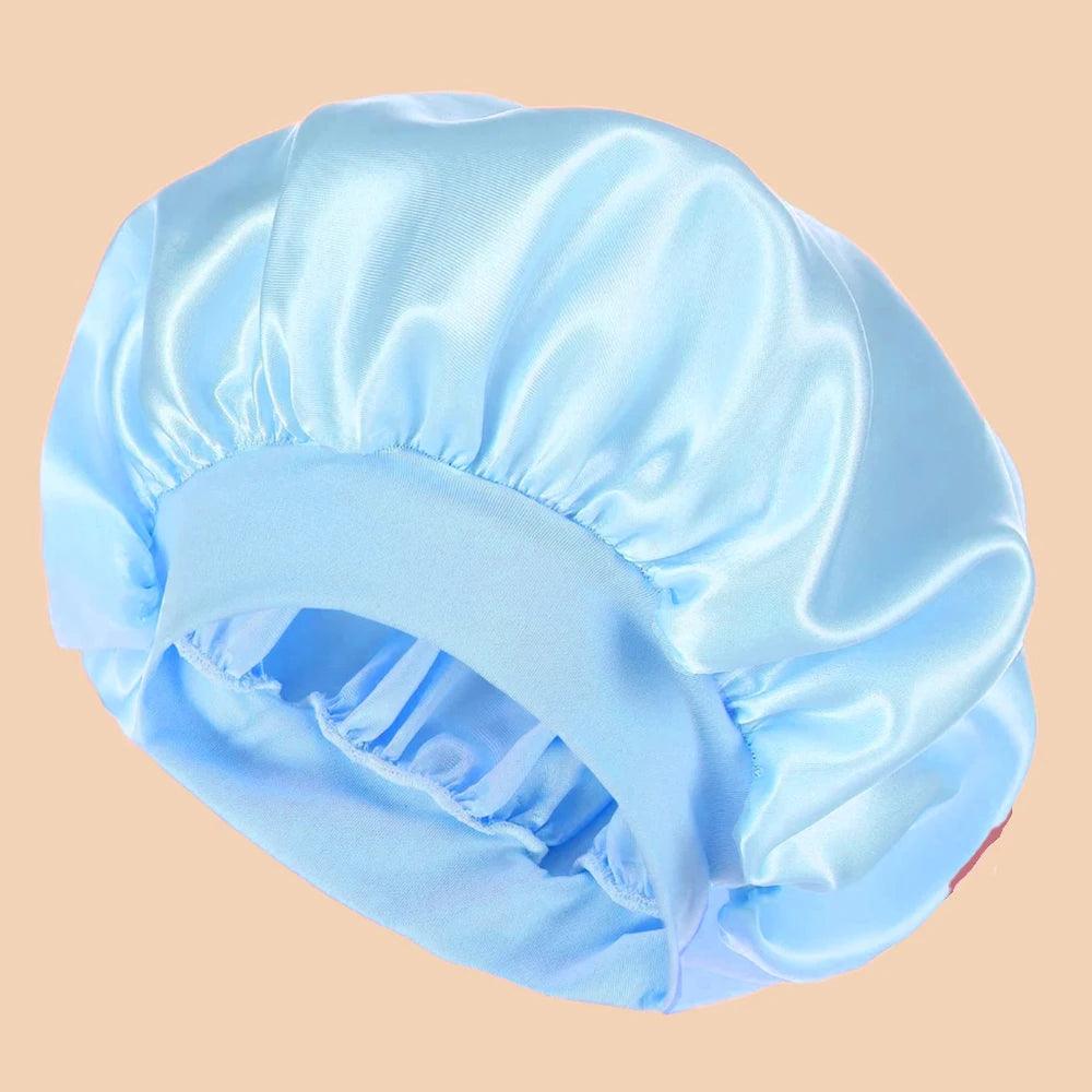 1pc Women's Solid Color Satin Wide-Brimmed Shower Cap, Suitable For Daily Use Silk Bonnet Satin Bonnet