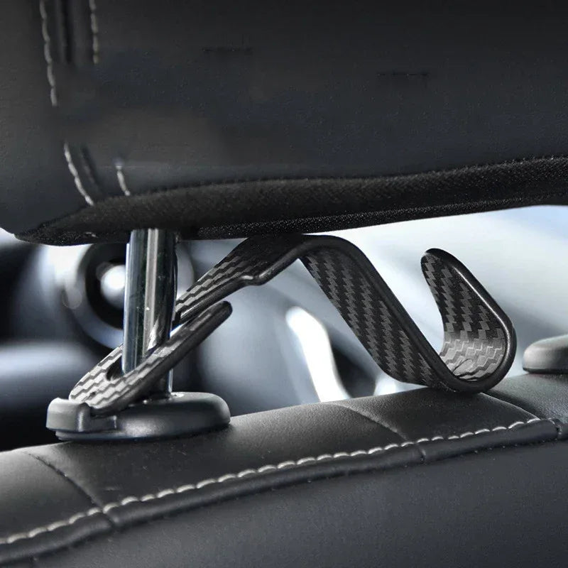 4Pcs Carbon Fibre Hook Car Seat Headrest Hook Auto Back Seat Organizer Hanger Handbag Clothes Bracket Car Interior Accessories - Urbizia