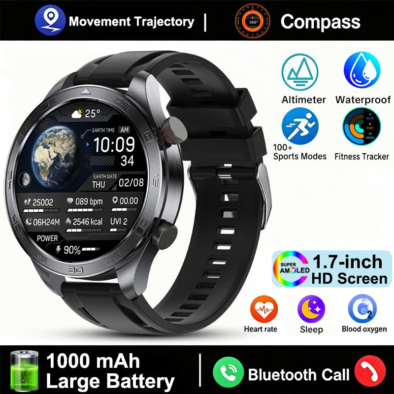 New GPS Track Smart Watch Men AMOLED Screen Outdoor Sports Fitness Heart Rate Compass IP68 Waterproof Bluetooth Call Smart Watch