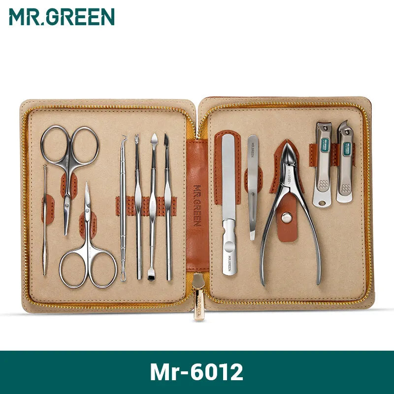 MR.GREEN Manicure Set 12 In 1 Full Function Kit Professional Stainless Steel Pedicure Sets With Leather Portable Case Idea Gift