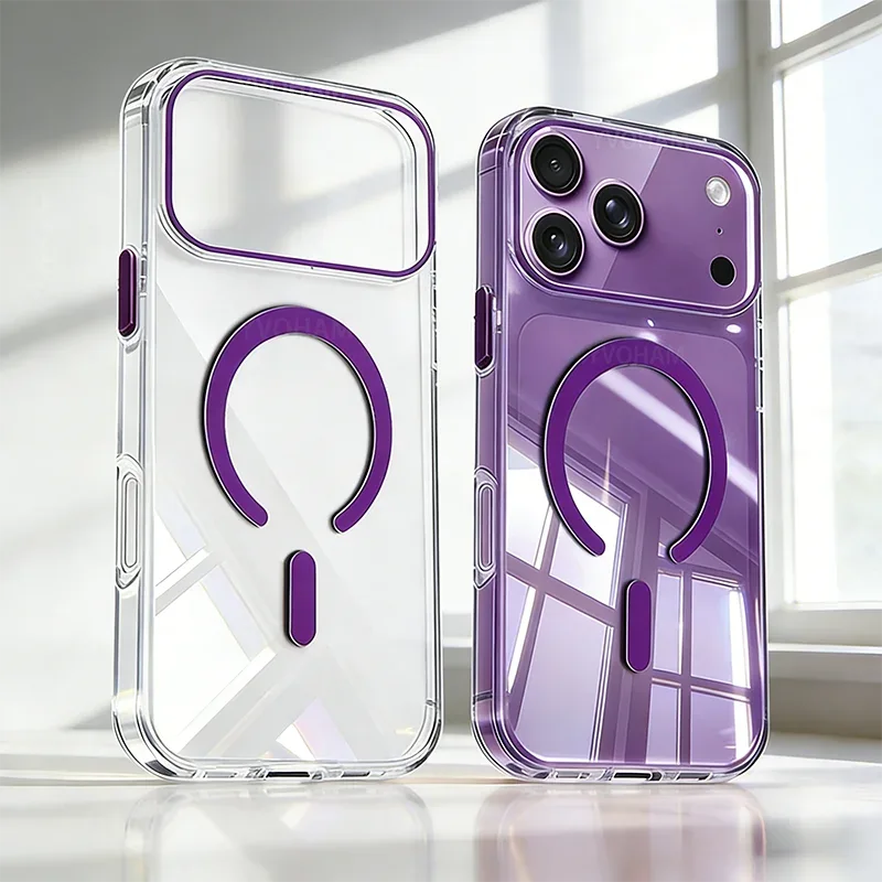 Transparent Thin PC For Magsafe Magnetic Case for iPhone 17 16 15 14 13 Pro Max Plus Air 16e Clear CandyColor Shockproof Cover