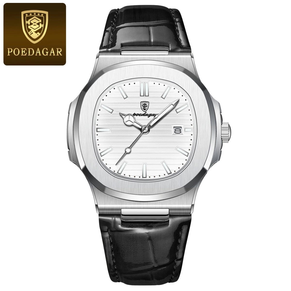 POEDAGAR Business Men's Watch Date Waterproof Luminous Luxury Men Clock High Quality Leather Quartz Square Watches For Man Reloj