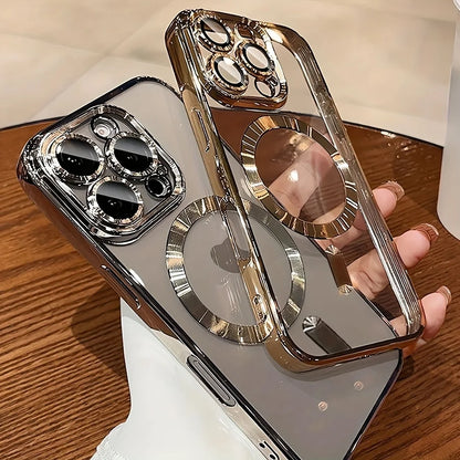 Fashion Electroplated Color Frame Magnetic Phone Case for iPhone 18/17/16/15/14/13/12/11 Pro/Pro Max/Air/Plus | Ultra-Thin & Shockproof with Crystal Clear Back, Built-in Lens Protection & Wireless Charging