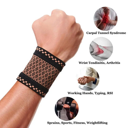1Pair Copper Wrist Guard Professional Sports Fitness Wrist Brace Support Wrist Protector Elastic Knitted Compression Wristband