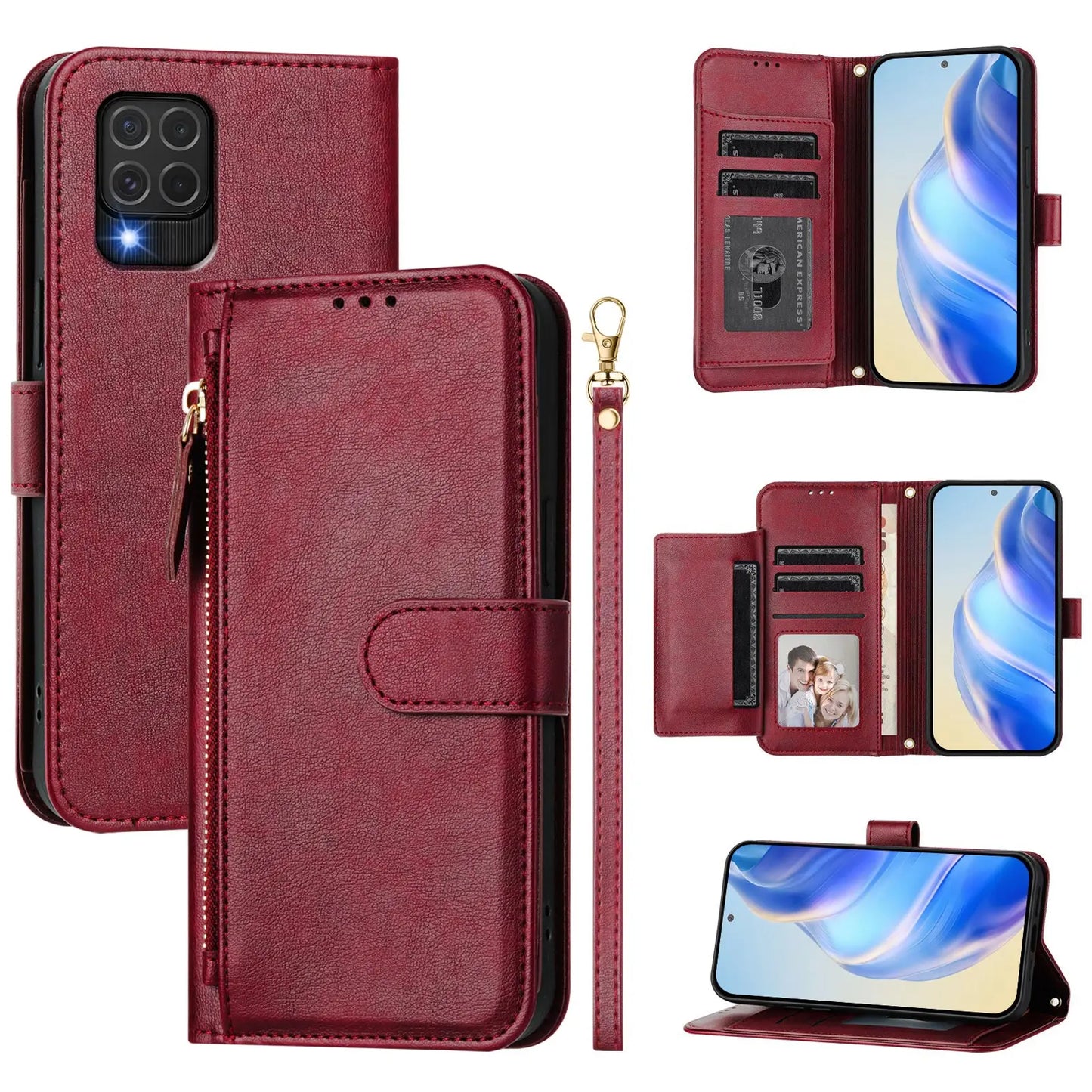 Zipper Leather Phone Wallet Case Book For Samsung Galaxy M62 M56 M55 M54 M53 M52 M36 M35 M34 M33 M32 M15 M12 F16 F06 Flip Cover
