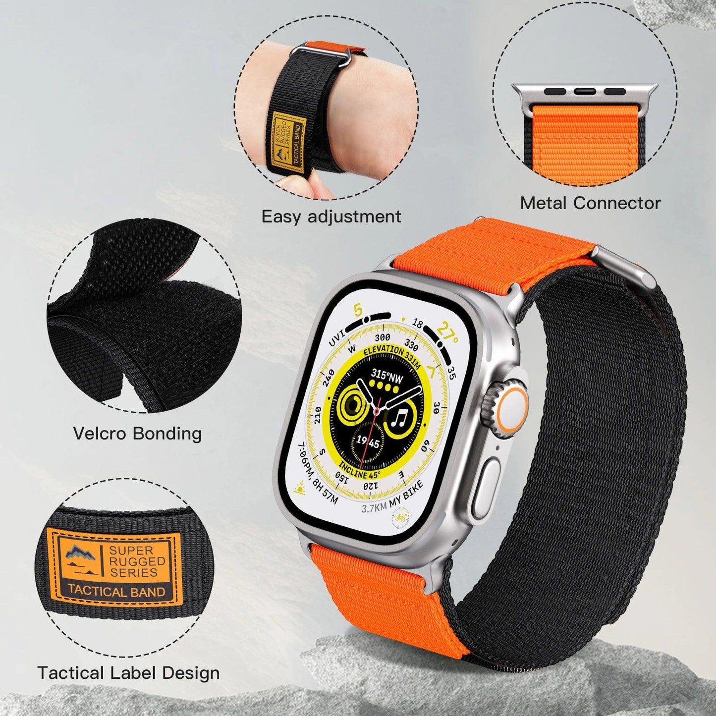 Strap for Apple Watch Band 45mm 44mm Ultra 49mm  42mm 44 45mm Wide Nylon Iwatch Series 9 Se 8 2 Correa Bracelet