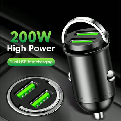 200W Mini Dual Ports USB Car Charger Fast Charging Car Phone Charger Adapter Compatible With IPhone USB Charger In Car
