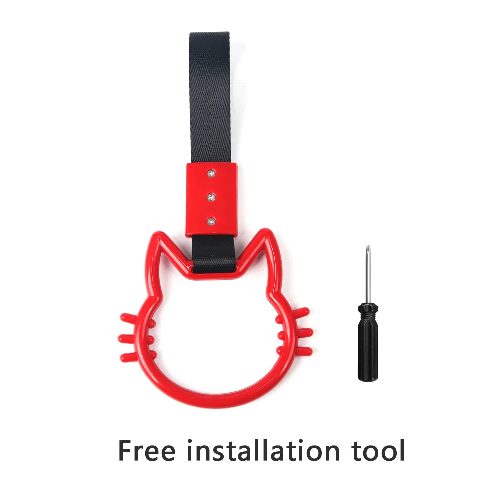 JDM Auto Accessories Cat Tsurikawa Ring Handle Hand Strap Loops Bumper Bus Car Drift Charm Warning Tag