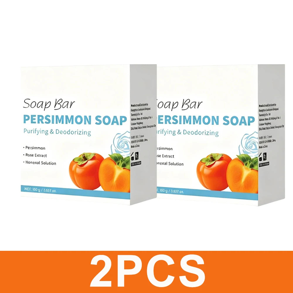 Persimmon Soap Bar Japanese Persimmon & Green Tea Extract For Men and Women Gentle on All Skin Types Deodorizing Soap Rose Scent