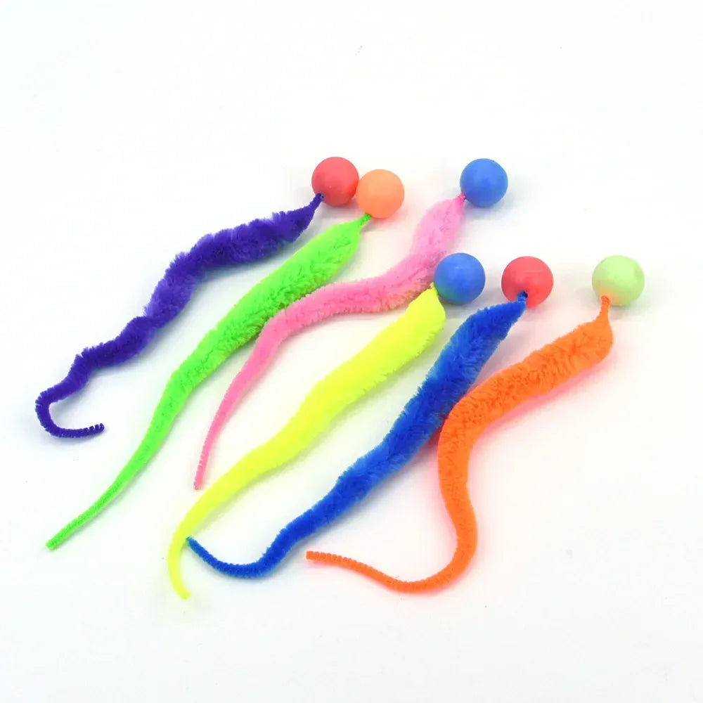 Cat interactive toys Tickle Cat Colorful bouncing ball Pet supplies Puzzle teasing indoor cat worm caterpillar elastic toy - Urbizia