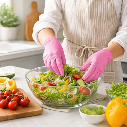 Simple Pink Nitrile Gloves 100Pcs, Daily Protection Must-Have, for Cooking Cleaning, Hypoallergenic