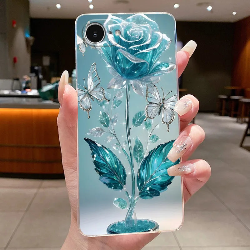 For iPhone 16e Case Clear Luxury Fashion Butterfly Flowers Soft TPU Silicone Jelly Back Cover for Apple iPhone 16e Phone Case