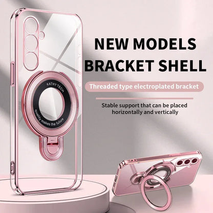 Luxury Transparent Plating Magnetic Bracket Case For Samsung A16 A06 A56 A26 A36 A55 A15 A35 A54 A24 A34 A14 A05S Stand Cover