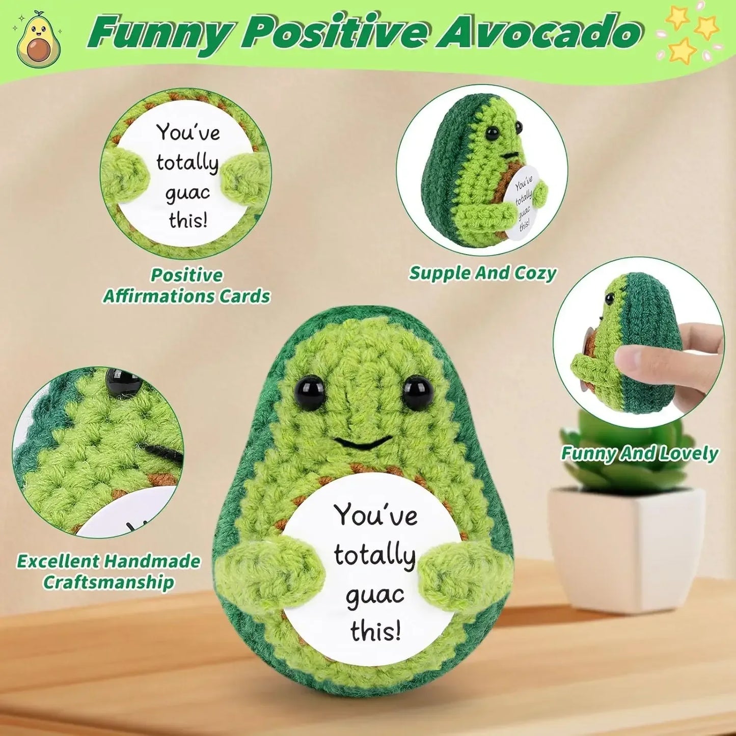 Positive Energy Crochet Doll Pocket Hug Handmade Knitted Plush Potato Plant Avocado Bee Turtle Duck Funny Emotional Support Gift - Urbizia