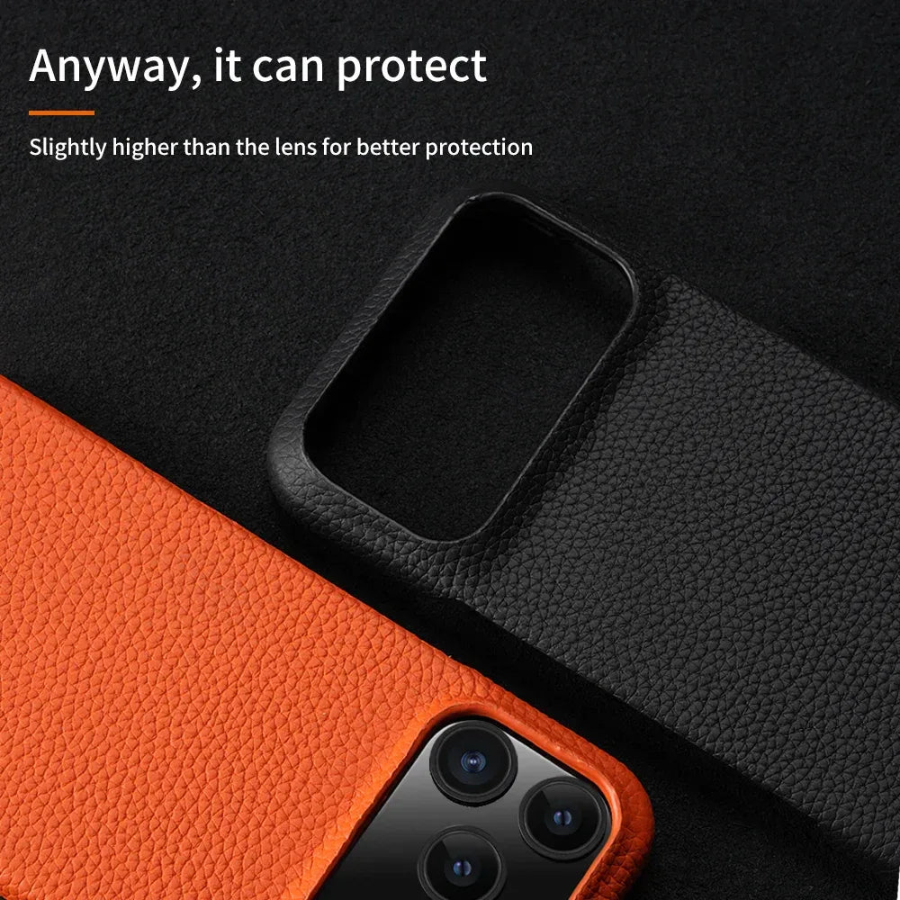 LANGSIDI MagSafe Lychee Leather Case for iPhone 15, 16 & 17
