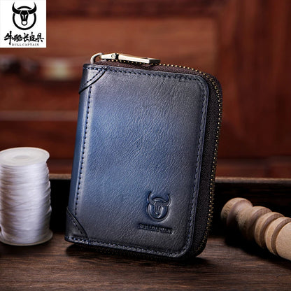BULLCAPTAIN Genuine Card Bag Men's Casual Business Credit Card Holder Multifunctional RFID Anti-Theft 11 Card Slots Coin Purse