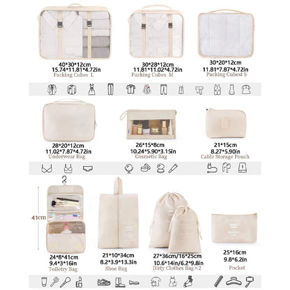 7/8/9/10/11 Pcs Set Travel Organizer Storage Bags Suitcase Packing Cubes Set Cases Portable Luggage Clothes Shoe Tidy Pouch