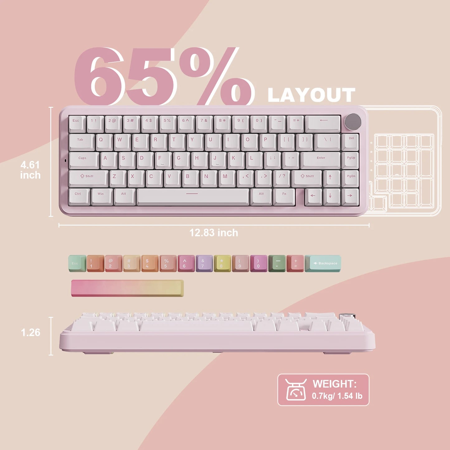 YUNZII B68 Wireless Mechanical Gaming Keyboard, Tri-Mode Hot Swappable Cute Gasket Mounted Creamy Keyboard for Win/Mac,