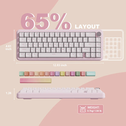 YUNZII B68 Wireless Mechanical Gaming Keyboard, Tri-Mode Hot Swappable Cute Gasket Mounted Creamy Keyboard for Win/Mac,