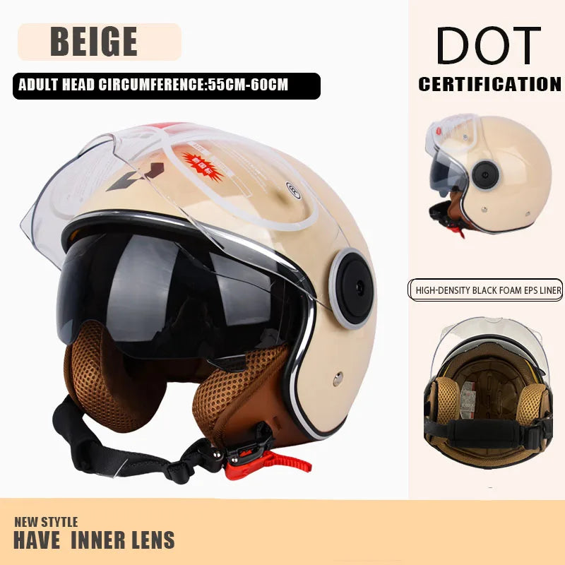 DOT Certified Vintage Open Helmet Motorcycle Open Face Helmet Retro 3/4 Helmet Cruise Casco Casque Moto Men Women