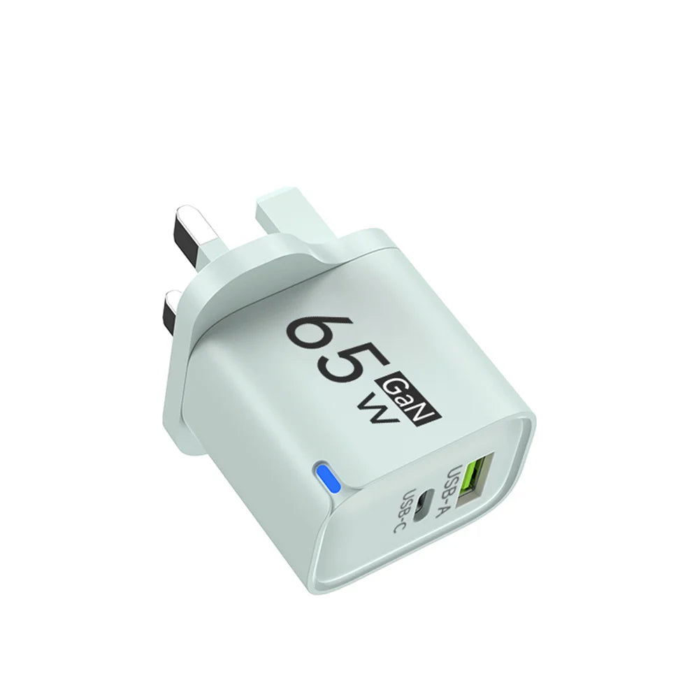 65W GaN Type C USB Fast Charge Chargers Dual Ports Cellphone Power Adapter For Samsung Huawei Xiaomi iPhone USB C Wall Charger