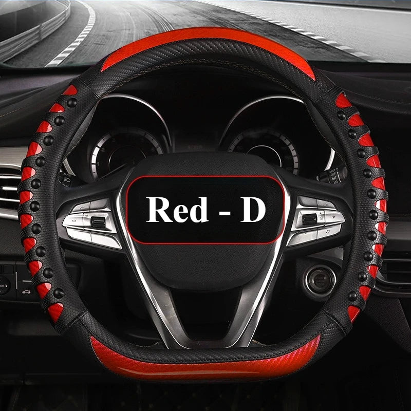 Carbon Fiber Leather Auto Steering Wheel Cover Universal Non Slip Steering Wheel Covers Car Accessories Interior Steering Covers