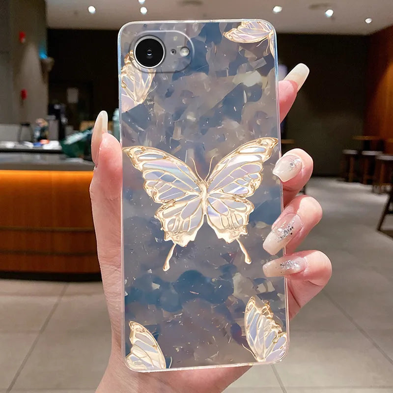 For iPhone 16e Case Clear Luxury Fashion Butterfly Flowers Soft TPU Silicone Jelly Back Cover for Apple iPhone 16e Phone Case