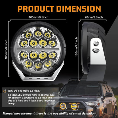 CO LIGHT LED Offroad Driving Lights 6.5 inch White & Amber DRL Spot-Flood Combo 60000LM Auxiliary Work Pods Cubes Light for 4x4