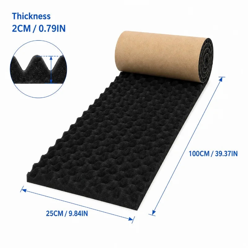 2cm thicker Self Adhesive Acoustic Foam Roll High Density Sound Absorbing Insulation Foam for Car Studio Wall Noise Reduction