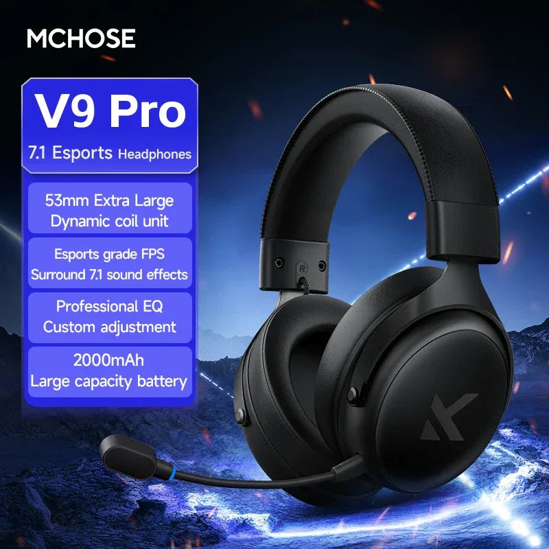 MCHOSE V9 pro E-Sports Headset with Microphone Tri-Mode Gaming USB Wireless 7.1 Channel Surround Sound Portable Audio Headphones - Urbizia