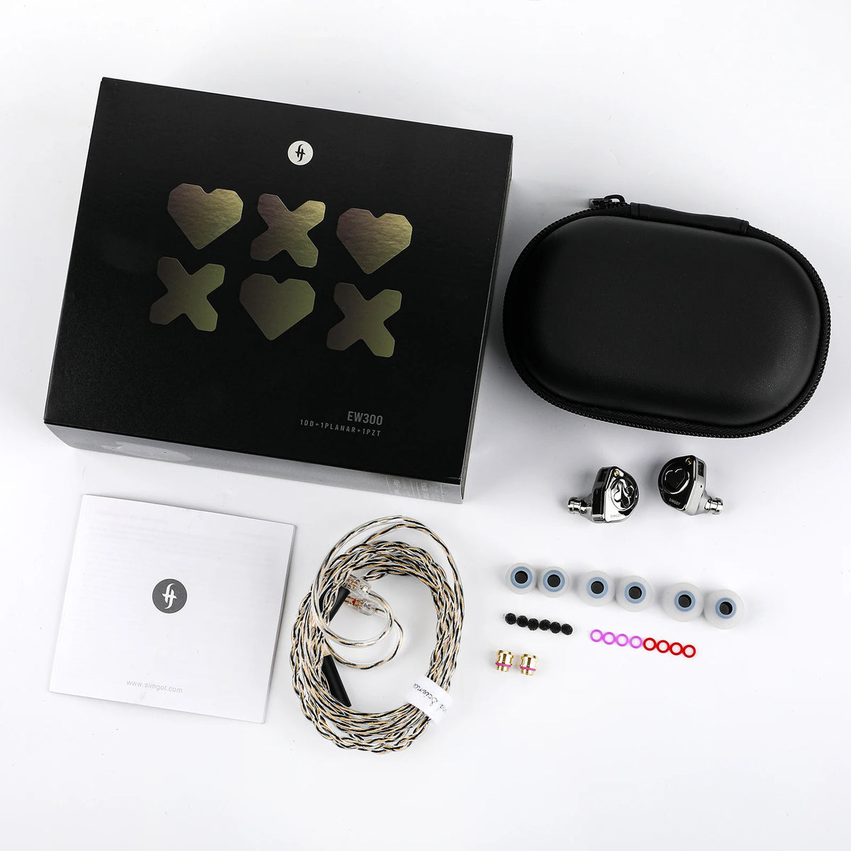 SIMGOT EW300 1DD+1Planar+1PZT Hybrid Driver IEM HIFI Earphones with Detachable Nozzles Silver-Plated OFC IEM Cable for Musician