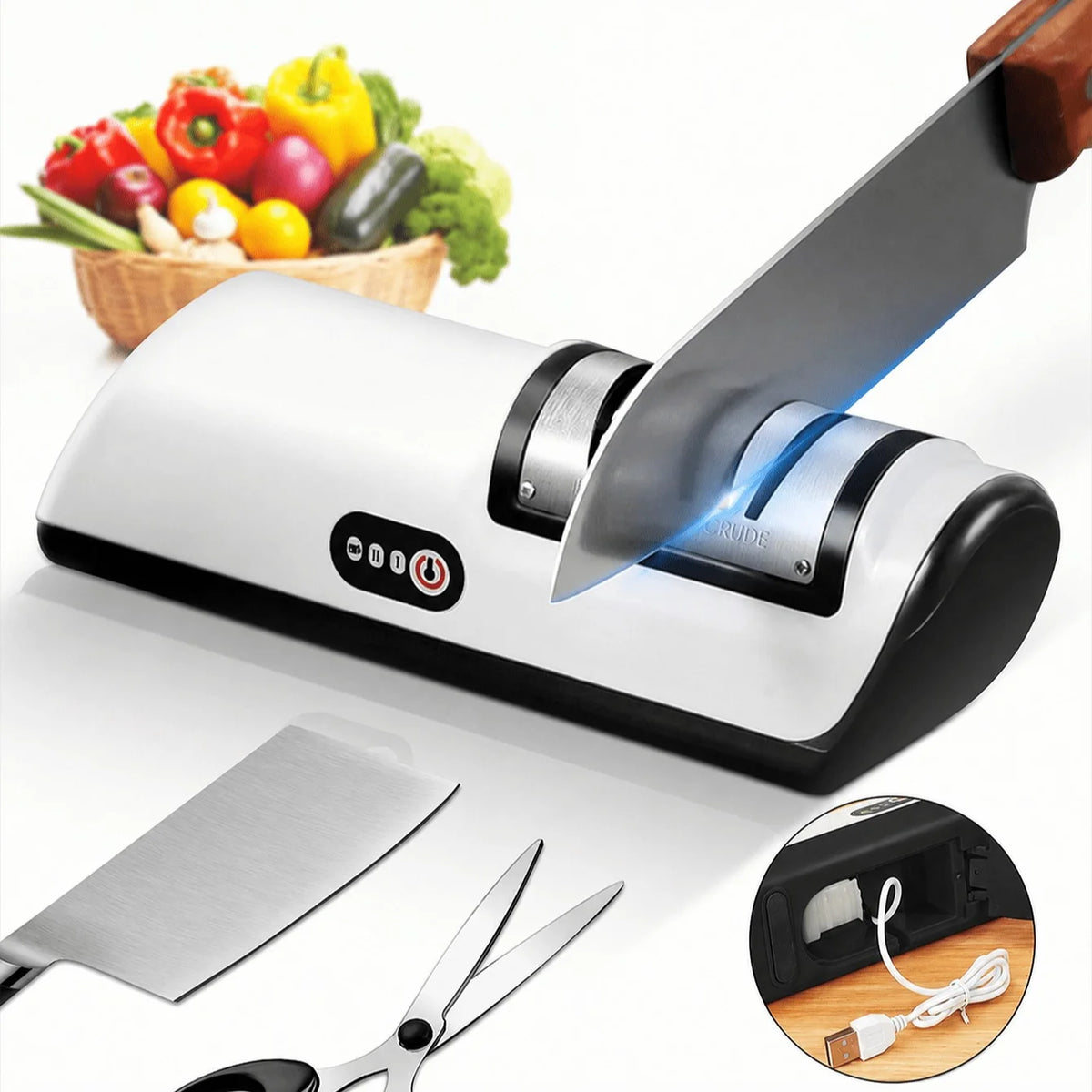 Rechargeable Electric Kitchen Cutlery Polisher, 2 Speed Adjustable Household Cutlery Care Machine, Multi Function Maintenance Accessory Suitable For Kitchen Cutlery And Scissors, Compact Small Kitchen Gadget For Daily Home Us