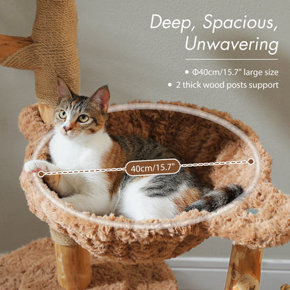 Large Cat Tree Tower with Sisal Scratching Post Wicker Basket Bed Flower Cat Condo Indoor Modern Cat Furniture Cat Accessories
