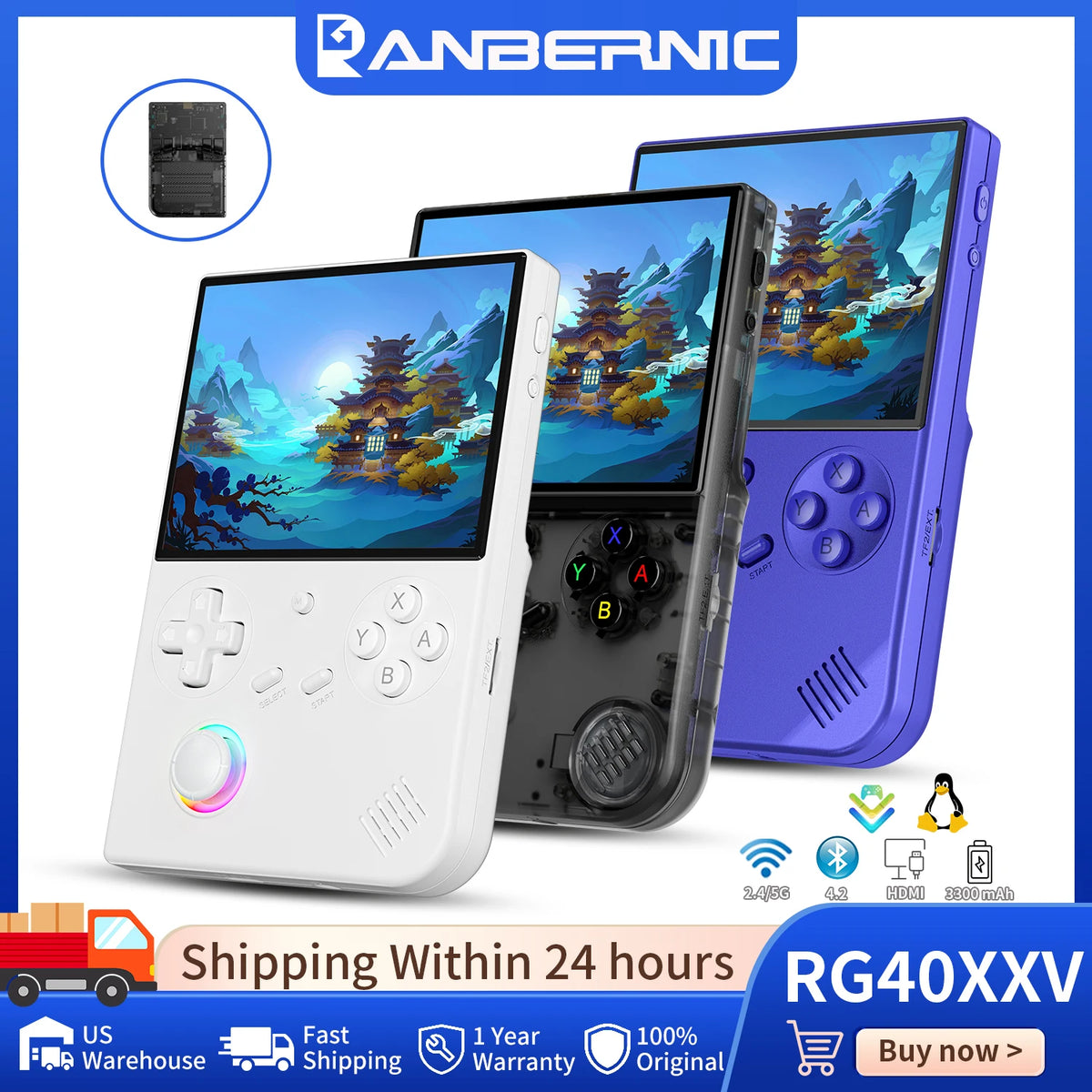 Anbernic RG 40XXV Retro Handheld Game Consoles 4.0" IPS Screen Linux 64-bit 3200mAh RGB Joystick RG40XXV Portable Gaming Console Supports Streaming WiFi Bluetooth HDMI TV Output